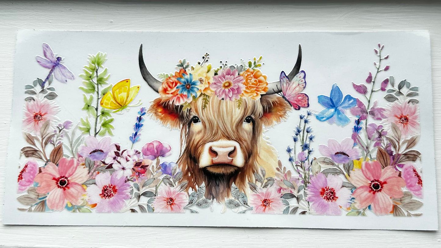 Flower Highland Cow Decal