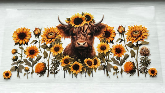 Sunflower Highland Cow Decal